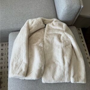 Express Elegant Cream Faux Fur Jacket